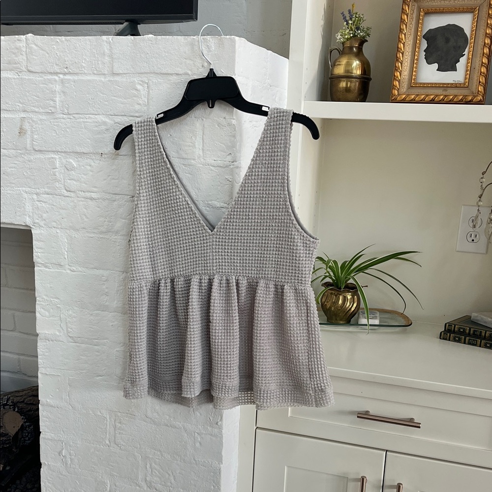 Gray Sleeveless V Neck Peplum